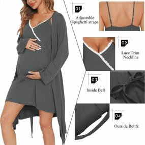 img 2 attached to SWOMOG 3-In-1 Maternity Robe & Nightgown Set For Nursing And Delivery With Lace Detailing