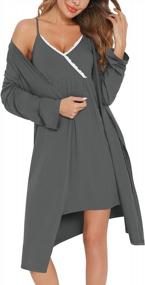 img 3 attached to SWOMOG 3-In-1 Maternity Robe & Nightgown Set For Nursing And Delivery With Lace Detailing
