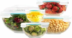 img 4 attached to Premium Glass Storage Bowls With Lids - 5 Piece Airtight Food Containers For Meal Prep And Lunch, Microwave And Oven Safe Nesting Bowls, Ideal For Salads And Mixing