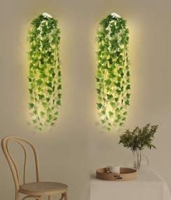 img 2 attached to Rustic Thicker Ivy Vines With Lights In Galvanized Metal Wall Planter - Hsuner Fake Hanging Plants For Modern Farmhouse Wall Decor, Boho Bedroom & Porch Decoration (Upgrade White)