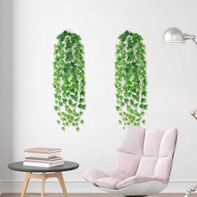 img 1 attached to Rustic Thicker Ivy Vines With Lights In Galvanized Metal Wall Planter - Hsuner Fake Hanging Plants For Modern Farmhouse Wall Decor, Boho Bedroom & Porch Decoration (Upgrade White)