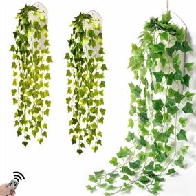 img 3 attached to Rustic Thicker Ivy Vines With Lights In Galvanized Metal Wall Planter - Hsuner Fake Hanging Plants For Modern Farmhouse Wall Decor, Boho Bedroom & Porch Decoration (Upgrade White)