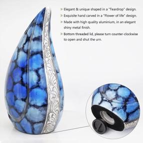 img 2 attached to Stylish Teardrop Cremation Urns, Ideal For Displaying & Burial - Engraved Aluminum Large Urns For Male & Female Ashes In Turquoise