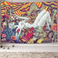 psychedelic tapestry wall hanging - abstract naked girl lying on trippy mushroom design for bedroom, living room, dorm apartment home decor logo
