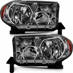 img 4 attached to Toyota Sequoia/Tundra Headlight Assembly - 2008-2017 Black Housing Amber Reflector Smoke Lens