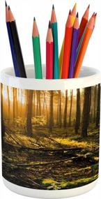 img 4 attached to Misty Morning In The Forest: Ambesonne Nature Pencil Pen Holder