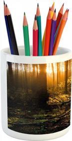 img 1 attached to Misty Morning In The Forest: Ambesonne Nature Pencil Pen Holder