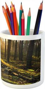 img 2 attached to Misty Morning In The Forest: Ambesonne Nature Pencil Pen Holder
