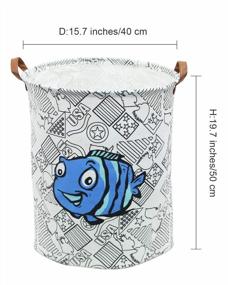 img 2 attached to Canvas Waterproof Coating Storage Baskets With Homankit Large Round Nursery Baby Hamper Clothing Collapsible Organizer For Bedroom Clothes And Toys Storage - Blue And Orange Fish Design