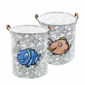 img 4 attached to Canvas Waterproof Coating Storage Baskets With Homankit Large Round Nursery Baby Hamper Clothing Collapsible Organizer For Bedroom Clothes And Toys Storage - Blue And Orange Fish Design