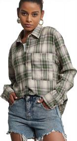 img 4 attached to Soft Cotton-Blend Plaid Flannel Shirt For Women - Casual Long Sleeve Button-Down Blouse By MGWDT