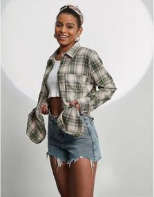 img 2 attached to Soft Cotton-Blend Plaid Flannel Shirt For Women - Casual Long Sleeve Button-Down Blouse By MGWDT