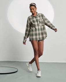 img 1 attached to Soft Cotton-Blend Plaid Flannel Shirt For Women - Casual Long Sleeve Button-Down Blouse By MGWDT