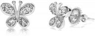 sparkling butterfly hypoallergenic earrings for girls in white gold tone with colored crystals логотип