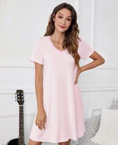 img 2 attached to QUALFORT Women'S Bamboo Nightgown - Short Sleeve Nightdress Soft Nightgowns V-Neck Sleepwear