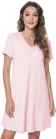 img 4 attached to QUALFORT Women'S Bamboo Nightgown - Short Sleeve Nightdress Soft Nightgowns V-Neck Sleepwear