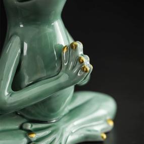 img 1 attached to Owmell Ceramic Zen Frog Decor, керамическая йога-поза, медитация, лягушка Staute для домашнего украшения дзен - зеленый 3.5