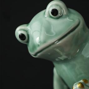 img 2 attached to Owmell Ceramic Zen Frog Decor, керамическая йога-поза, медитация, лягушка Staute для домашнего украшения дзен - зеленый 3.5