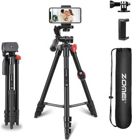 img 4 attached to 📷 55-Inch Tripod for iPhone and Sport Camera with Universal Phone Holder - Compatible with iOS/Android, Ideal for Selfies, Videos, Live Streaming, Vlogging, Facebook, TikTok