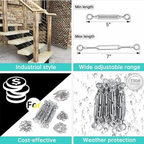 img 2 attached to Muzata 10Set 1/8" Cable Railing Kit Hardware Heavy Duty Turnbuckle M5 Eye To Eye For Wood Post Wire Rope Stainless Steel Angle Adjustable WoodLoft System Deck Stair 10 Cable Lines CK01,CA4 CA5