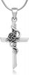 vintage cross pendant necklace with silver rose vine and leaf design: chuvora 925 oxidized sterling silver, 18 inches logo