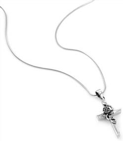 img 2 attached to Vintage Cross Pendant Necklace With Silver Rose Vine And Leaf Design: CHUVORA 925 Oxidized Sterling Silver, 18 Inches