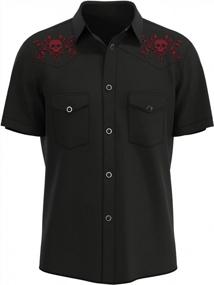img 4 attached to BeRetro Men'S USA Made Rockabilly Shirt - Black Western Cowboy Short-Sleeve Embroidered Shirt- Skull N Roses