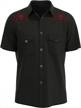 beretro men's usa made rockabilly shirt - black western cowboy short-sleeve embroidered shirt- skull n roses logo