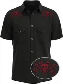 img 3 attached to BeRetro Men'S USA Made Rockabilly Shirt - Black Western Cowboy Short-Sleeve Embroidered Shirt- Skull N Roses