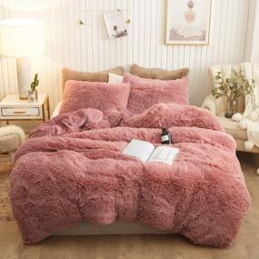img 4 attached to Indulge In Luxury With XeGe Plush Shaggy Crystal Velvet Duvet Cover Set - Queen Size Old Pink With Faux Fur Comforter Cover And Pillowcases!