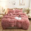 indulge in luxury with xege plush shaggy crystal velvet duvet cover set - queen size old pink with faux fur comforter cover and pillowcases! logo