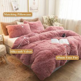 img 3 attached to Indulge In Luxury With XeGe Plush Shaggy Crystal Velvet Duvet Cover Set - Queen Size Old Pink With Faux Fur Comforter Cover And Pillowcases!
