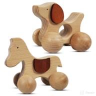 🐇 tekor wooden animal push toy with wheels for baby, toddler: enhance grasping, teething & motor skills - montessori wood animal car set with safe & smooth design (pack of 2) logo