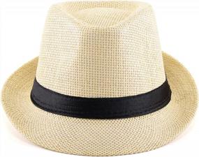 img 1 attached to Летняя соломенная шляпа-федора унисекс FALETO: пляжная шляпа от солнца с короткими полями для классического стиля