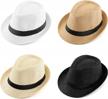faleto unisex summer panama straw fedora hat: short brim beach sun cap for classic style logo