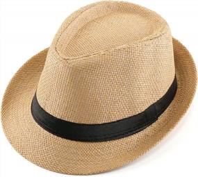 img 2 attached to Летняя соломенная шляпа-федора унисекс FALETO: пляжная шляпа от солнца с короткими полями для классического стиля