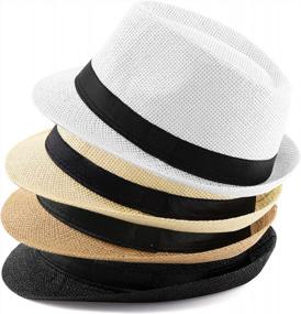 img 3 attached to Летняя соломенная шляпа-федора унисекс FALETO: пляжная шляпа от солнца с короткими полями для классического стиля