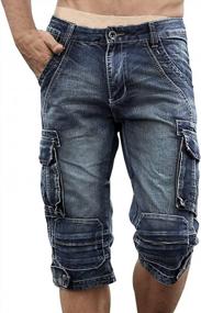 img 4 attached to Men'S Cargo Denim Biker Shorts With Zipper Details From Idopy