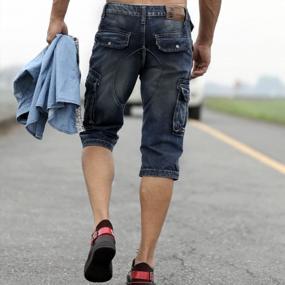 img 1 attached to Men'S Cargo Denim Biker Shorts With Zipper Details From Idopy