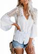 chic and casual: elapsy women's v-neck lace crochet blouse with bell sleeves and button-down design logo