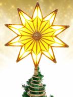 lighted christmas tree topper star with led and timer, 13.8'' waterproof gold double-sided ornament for indoor outdoor holiday decorations - fixed or flashing lights, ideal for xmas ornaments logo