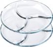 set of 2 round tempered glass serving platters/trays - 3 sections - 10'' diameter by foyo logo