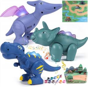 img 4 attached to Магнитные игрушки-динозавры для детей 3–5 лет, разбираем игрушки-динозавры со светом, звуком рева, игровым ковриком и набором для рисования, детские игрушки-динозавры Trex, рождественские подарки на день рождения для мальчиков и девочек 2, 3, 4, 5 лет