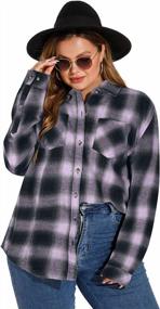 img 4 attached to Plus Size Plaid Flannel Shirt For Women: Casual Loose-Fit Long Sleeve Button-Down Blouse In Sizes L-5X By LALAGEN