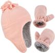 toddler winter hat with mitten set - baby kids warm fleece cap set with ear flaps logo
