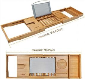 img 3 attached to Luxury Bamboo Bathtub Caddy Tray With Reading Rack, Tablet Holder & Wine Glass Holder