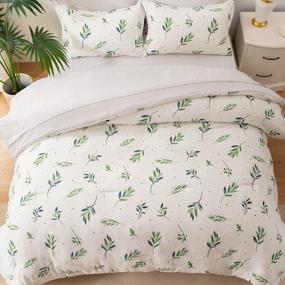 img 4 attached to Transform Your Bed With EMME Botanical Green Leaves Comforter Set Twin Size - 5 Piece Ultra Soft Bedding Set