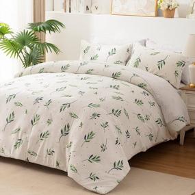 img 2 attached to Transform Your Bed With EMME Botanical Green Leaves Comforter Set Twin Size - 5 Piece Ultra Soft Bedding Set