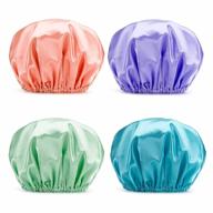 amazerbath shower cap, pack of 4 double waterproof layer bathing shower hats for women - x-large size, hair protection, reusable eva shower caps логотип