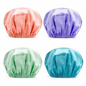 img 4 attached to AmazerBath Shower Cap, Pack Of 4 Double Waterproof Layer Bathing Shower Hats For Women - X-Large Size, Hair Protection, Reusable EVA Shower Caps